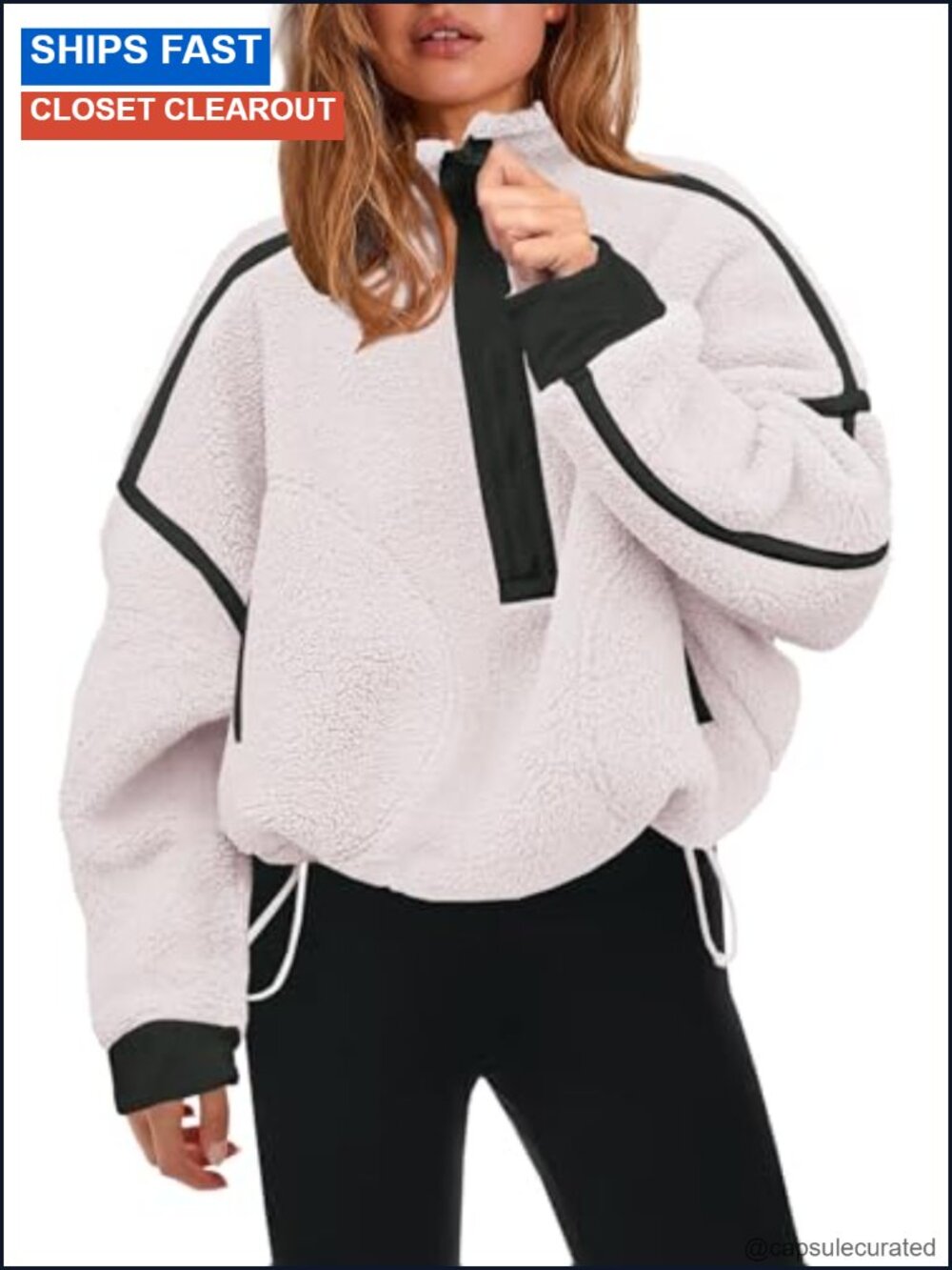 Womens Half Zip Fleece Pullover Sherpa JacketZip Pockets Collared
